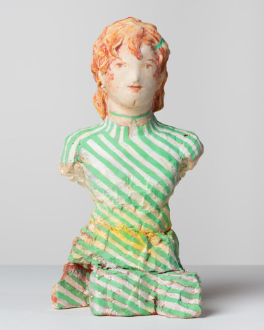Linda Marrinon Woman with green stripes, 2024; plaster and tempera; 26 x 14 x 11 cm; enquire