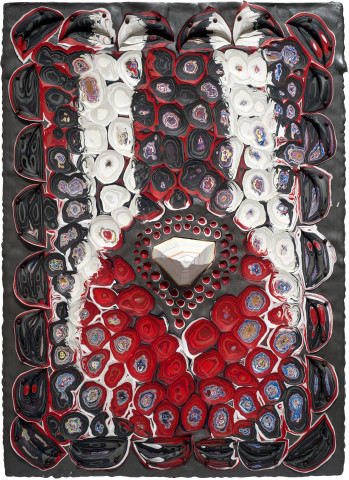 Rohan Wealleans After Birth, 2011; paint and pins on board; 70 x 50 x 8 cm; enquire