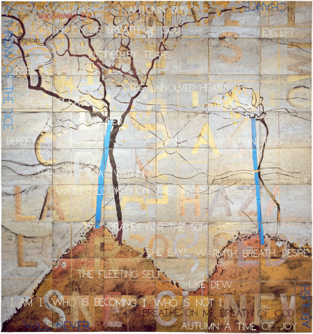 Imants Tillers Blossoming 20, 2009; acrylic, gouache on 54 canvasboards, no. 84109 - 84162; 229 x 214 cm; enquire