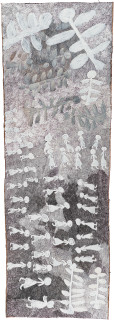 Nyapanyapa Yunupiŋu Dharpa, 2021; 1641-21; earth pigments on bark; 281 x 100 cm; more info; enquire
