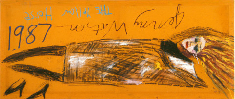 Jenny Watson The Yellow Horse, 1987; oil stick, oil, gouache, acrylic on Indian cotton; 76 x 183 cm; enquire