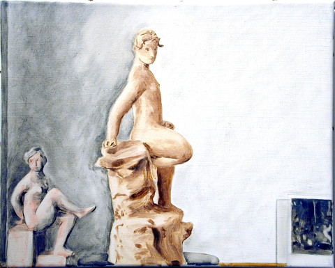 Linda Marrinon Still life with pink and brown sculpture, 2000; oil on canvas; 33 x 37 cm; enquire