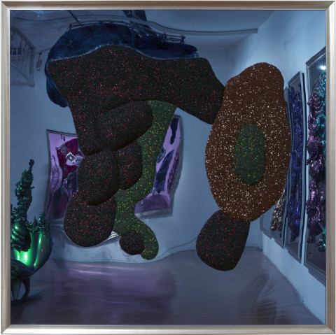 Dale Frank Goyisher head, 2015; granulated recycled car tyre rubber on perspex; 210 x 210 cm; enquire