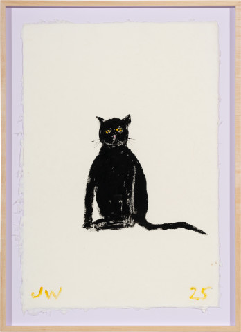 Jenny Watson Black Cat, 2025; acrylic on Japanese rice paper; 91.5 x 66.5 cm; enquire