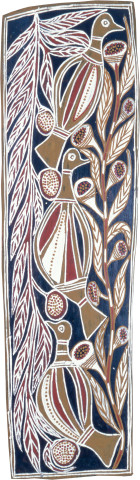 Charlie Djurritjini Finches, 1989; natural ochre pigments on Stringybark; 112 x 32 cm; enquire