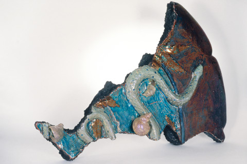 Rod Bamford Homage To Palissy, 1986; ceramic, glazed earthenware; 66 x 91 x 17 cm; enquire