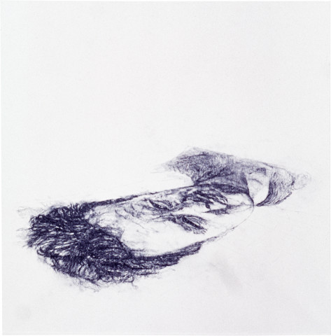 Mike Parr The Anamorphii of God (I Self Portraits) Towards the Other Side, 1985; charcoal pencil on Rives paper; 107.5 x 107.5 cm; enquire