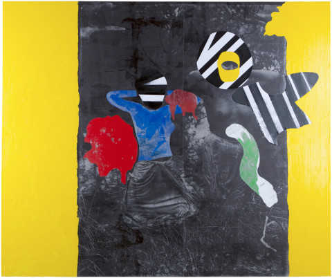 Brook Andrew Vallis, 2016; Linen, acrylic paint and spray, ink, foil; 250 x 300 x 5 cm; enquire