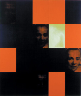 Lindy Lee Last Vestige, 2000; Oil, acrylic, wax and photocopy on Stonehenge paper on board; 166 x 147.5 cm; 20 panels; enquire