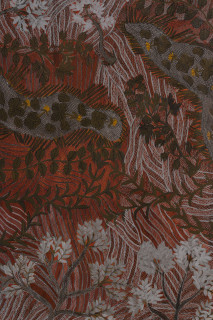 Yalmakany Marawili Curlew at night (detail), 2025; 2223-25; earth pigments on stringybark; 140 x 91 cm; enquire