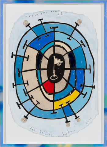 Del Kathryn Barton buttons, keys, energy, 2019; ink and gouache on paper, hand finished frame; 62.5 x 45.5 cm; more info; enquire