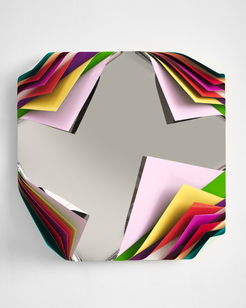 Jim Lambie Metal Box (Antofagasta), 2024; polished steel and aluminium sheets,
gloss paint; 80 x 80 x 12 cm; more info; enquire