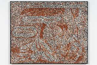 Daniel Boyd Untitled (CREITPOW), 2025; oil, acrylic and archival glue on paper mounted to canvas; 61 x 76.5 cm; enquire