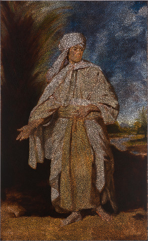 Daniel Boyd Untitled (RMUFWM), 2022; oil, acrylic, charcoal, pastel and archival glue on linen; 236 x 146 cm; more info; enquire