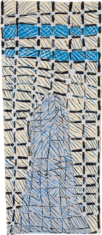 Dhambit Munuŋgurr Dhambit the Rock, 2022; 2909-22; acrylic on bark; 228 x 98 cm; more info; enquire