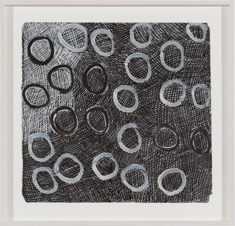 Nyapanyapa Yunupiŋu Circles, 2018; 803-18; earth pigments on paper; 59.5 x 61.5 cm; more info; enquire