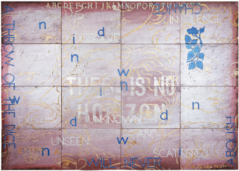 Imants Tillers Nature Speaks: AL, 2007; acrylic, gouache on 16 canvasboards nos. 80741 - 80756; 101.6 x 142.2 cm; enquire