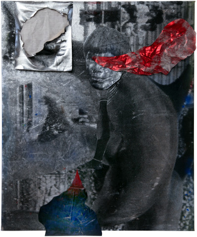 Brook Andrew Flare, 2016; Linen, ink, oil pastel, acrylic spray, foil; 167 x 136 x 6 cm; enquire