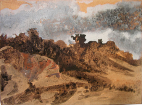 Mandy Martin Near Wyangala 2, 2004; ochre, pigment and acrylic on Arches paper; 30 x 40 cm; enquire