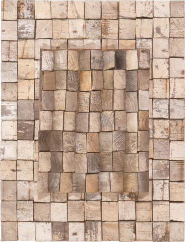 Rosalie Gascoigne Wool Clip, 1995; sawn wood on craftboard; 71 x 93 cm; enquire