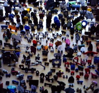 Simryn Gill [missing title], 1999-00; from the series Roadkill; Mixed things found on roads, toy wheels; Variable; enquire