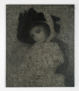 Daniel Boyd Untitled (LEH), 2012; oil, charcoal and archival glue on polyester; 122 x 102 cm; enquire