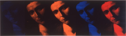 Lindy Lee Three Vital Seals, 1997; photocopy and acrylic on Stonehenge paper; 41 x 142.5 cm; 5 panels; enquire