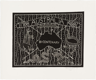Robert Campbell Jnr Australia Bicentenary, 1986; lino cut; 31 x 40.5 cm; edition of 20; enquire