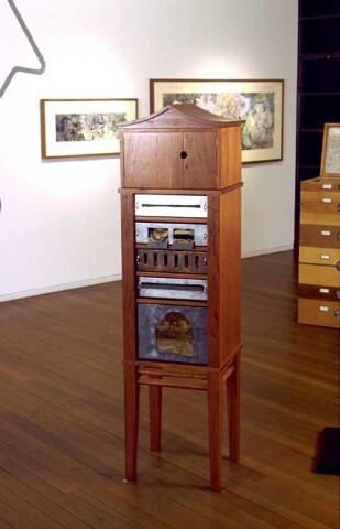 John Wolseley Reliquary Cabinet for a disappearing species Alsomitra vine, 2001; wooden cabinet (made by Linda Fredheim, Furniture Design, Hobart); enquire
