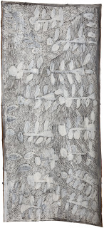 Nyapanyapa Yunupiŋu Dharpa, 2018; 344-17; natural earth pigments on bark; 155 x 71 cm; enquire