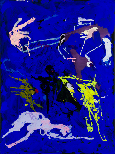 Tom Polo the rescuers, 2026; acrylic and Flashe on polycotton; 182 x 138 cm; enquire