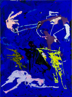Tom Polo the rescuers, 2026; acrylic and Flashe on polycotton; 182 x 138 cm; enquire