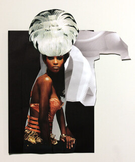 Jacqueline Fraser The Making of 8 Mile 2012 (detail), 2012; archival card, duratrans, magazine clippings, paint, archival glue, wood grain contact, cling wrap, gold foil paper, plastic sheeting; dimensions variable; enquire