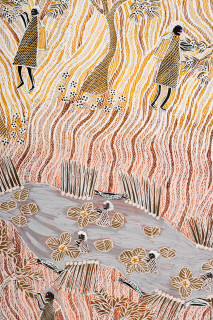 Yalmakany Marawili From the wetlands to the coast (detail), 2026; 975-26; earth pigments on board; 200 x 200 cm; enquire