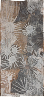 Nyapanyapa Yunupiŋu untitled, 2018; 6767-18; natural earth pigments on bark; 223 x 102 cm; enquire
