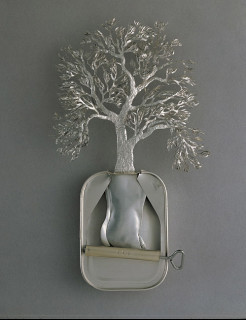 Fiona Hall Karra-wari (Pitjantjatjara) / Eucalyptus microtheca / Coolibah tree, 1999; from the series Paradisus Terrestris; aluminium & tin; 26 x 18 x 4 cm; Enquire