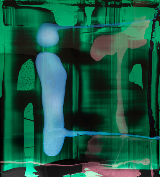 Dale Frank He loved the way she always always smelt like she was having her Period, as it reminded him of Christmas, of minced fruit pies, 2025; colour powder pigments in Easycast, Epoxyglass, on Perspex; 200 x 180 cm; enquire