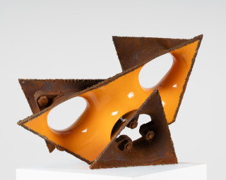 James Angus Swing Shift, 2025; steel, enamel paint; 38 x 60 x 34 cm; enquire