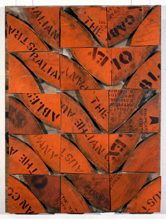 Rosalie Gascoigne Rose Hips, 1998; sawn wood on wood; 88 x 66 cm; enquire