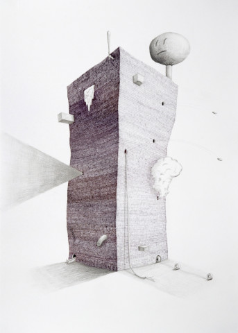 Teppei Kaneuji Tower #1, 2009; Ball-point pen & pencil on paper; 76 x 54 cm; enquire