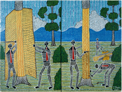 Robert Campbell Jnr Marking the Initiation Tree, 1987; acrylic on canvas; 91 x 120 cm; enquire