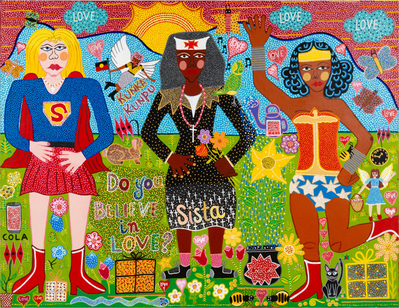 Kaylene Whiskey Do you believe in love?, 2025; 61-25; acrylic on linen; 152 x 198 cm; enquire