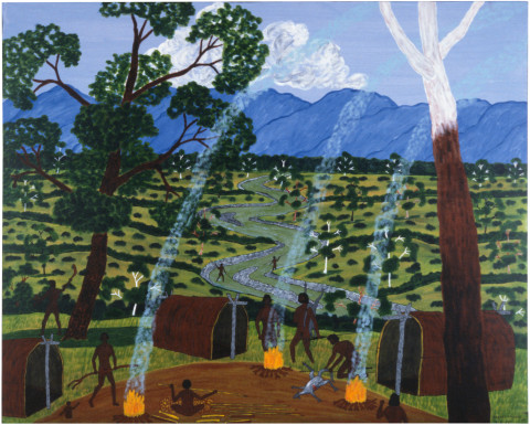 Robert Campbell Jnr Abo Camp Site, 1987; acrylic on canvas; 101 x 124.5 cm; enquire