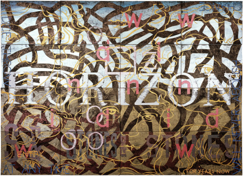 Imants Tillers Nature Speaks: AV , 2008; acrylic, gouache on 16 canvasboards nos. 81300 - 81315; 101.6 x 142.2 cm; enquire