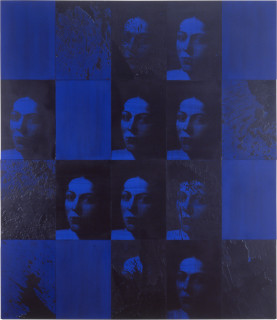 Lindy Lee Dark Brightness, 1999; photocopy, oil, acrylic and wax on board; 20 panels, 166 x 146.5 cm; enquire