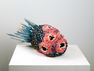 Rohan Wealleans Vampire pineapple bomb, 2008; ceramic, paint, wood and fake teeth; 30 x 47 x 25 cm; enquire