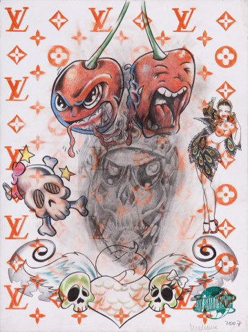 Wim Delvoye Untitled (tattoo drawing #7), 2007; pencil and coloured pencil on paper; 36 x 27 cm; enquire