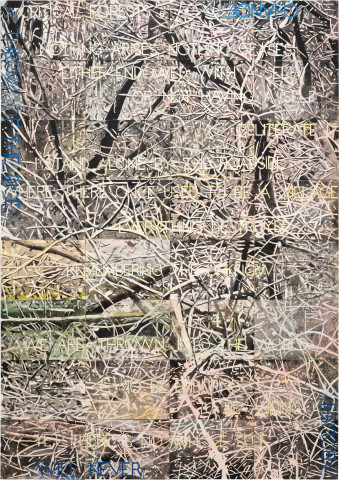 Imants Tillers Critical Forests 5, 2023; synthetic polymer paint, gouache on 32 canvasboards; 201 x 141 cm; enquire