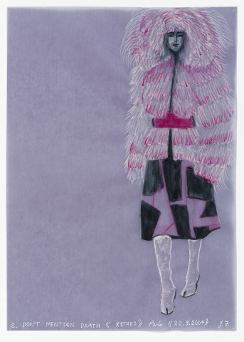 Jacqueline Fraser DON'T MENTION DEATH >, 2004; aquarelle on French claque paper; 30 x 21 cm; enquire