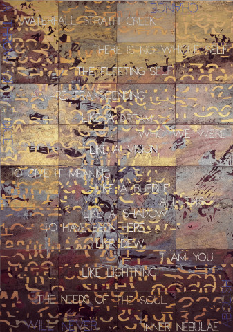 Imants Tillers Waterfall Variation I, 2012; acrylic, gouache on 32 canvasboards nos. 91018 - 91049; 201.8 x 141.6 cm; enquire